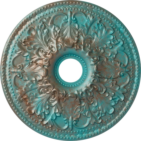 Ekena Millwork Ashley Ceiling Medallion (Canopies up to 4 3/4"), 23 7/8"OD x 4"ID x 2 1/8"P, Copper Green Patina CM23ASCGS - main